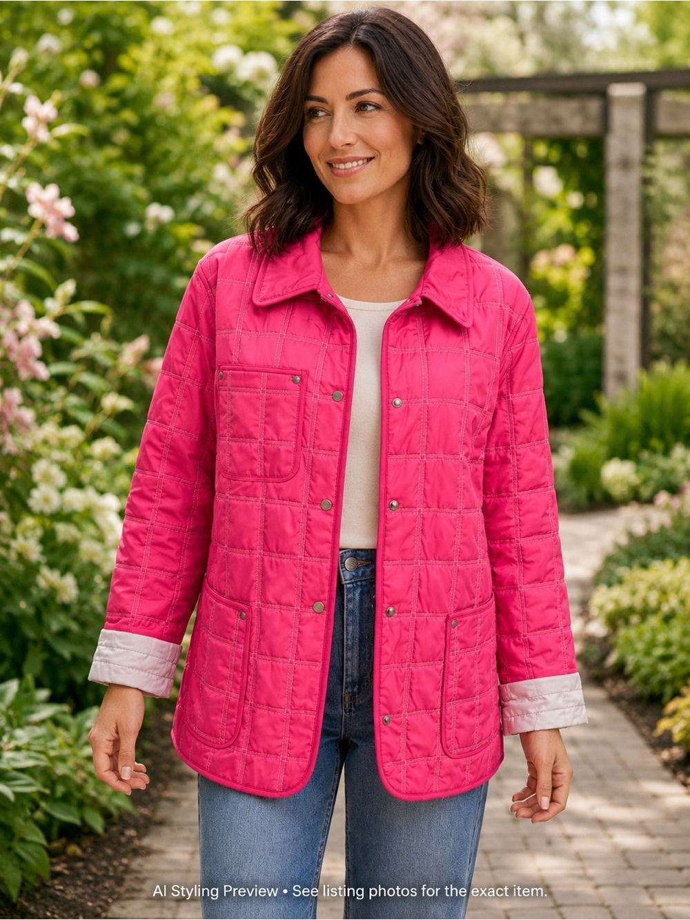 Reverso Miei Reversible Quilted Jacket Pink Grey XL Lightweight Utility